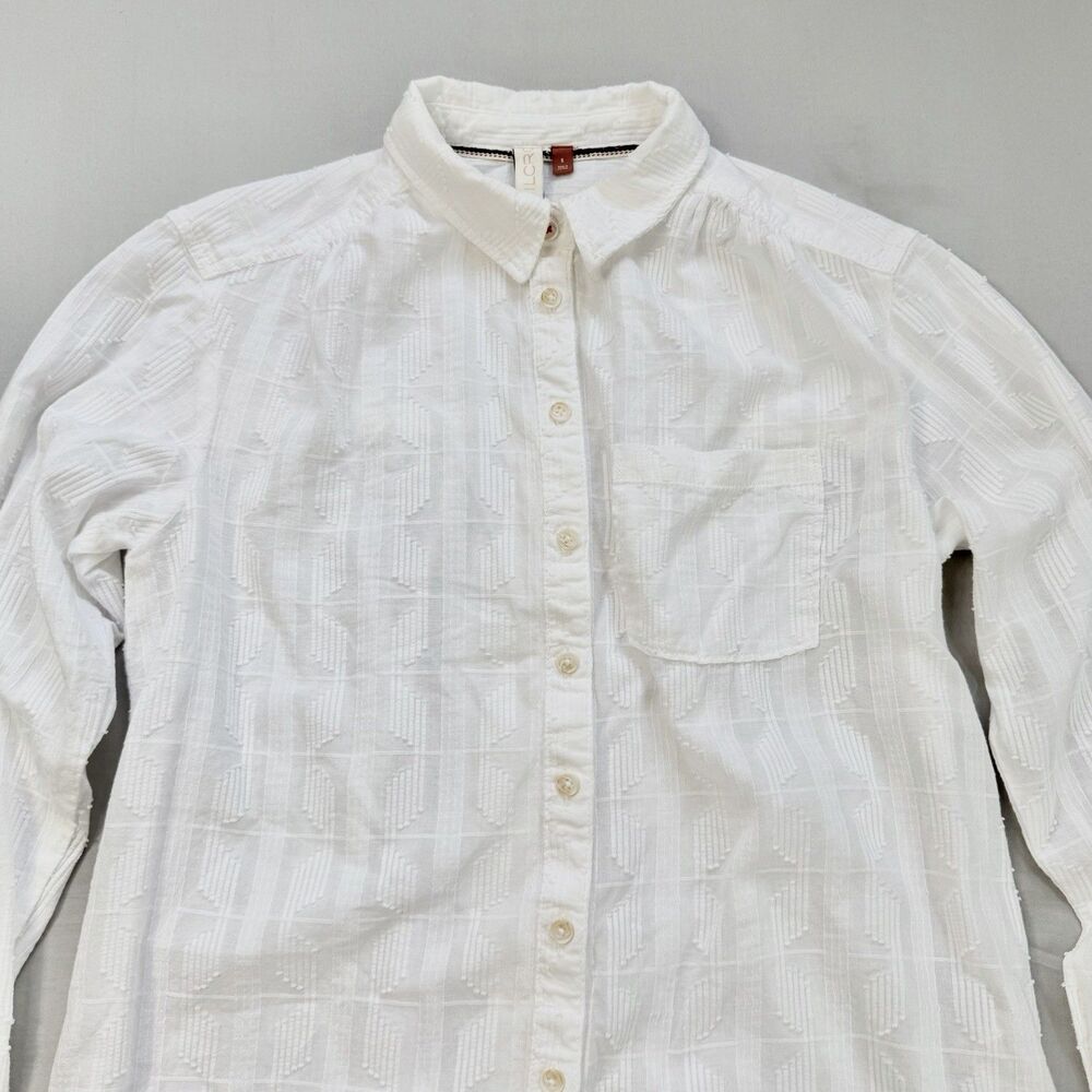 PILCRO Anthropologie Theresa Laced Back Button Up SMALL White Top Textured Boho - Picture 4 of 14